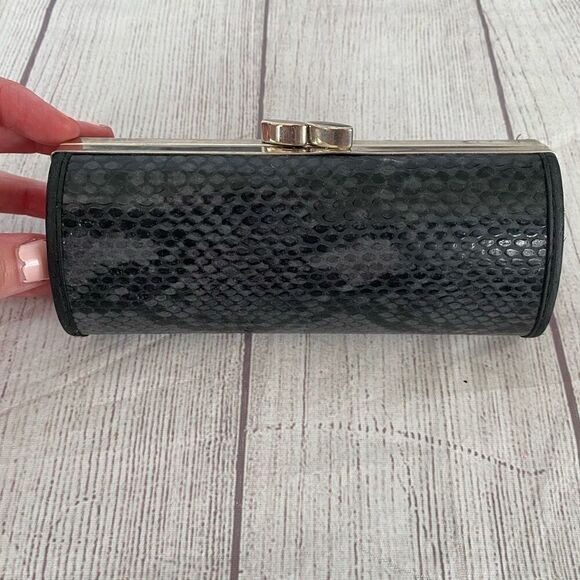 Clutch snake print with latch close top clutch 6”x3” black & grey - Picture 1 of 9